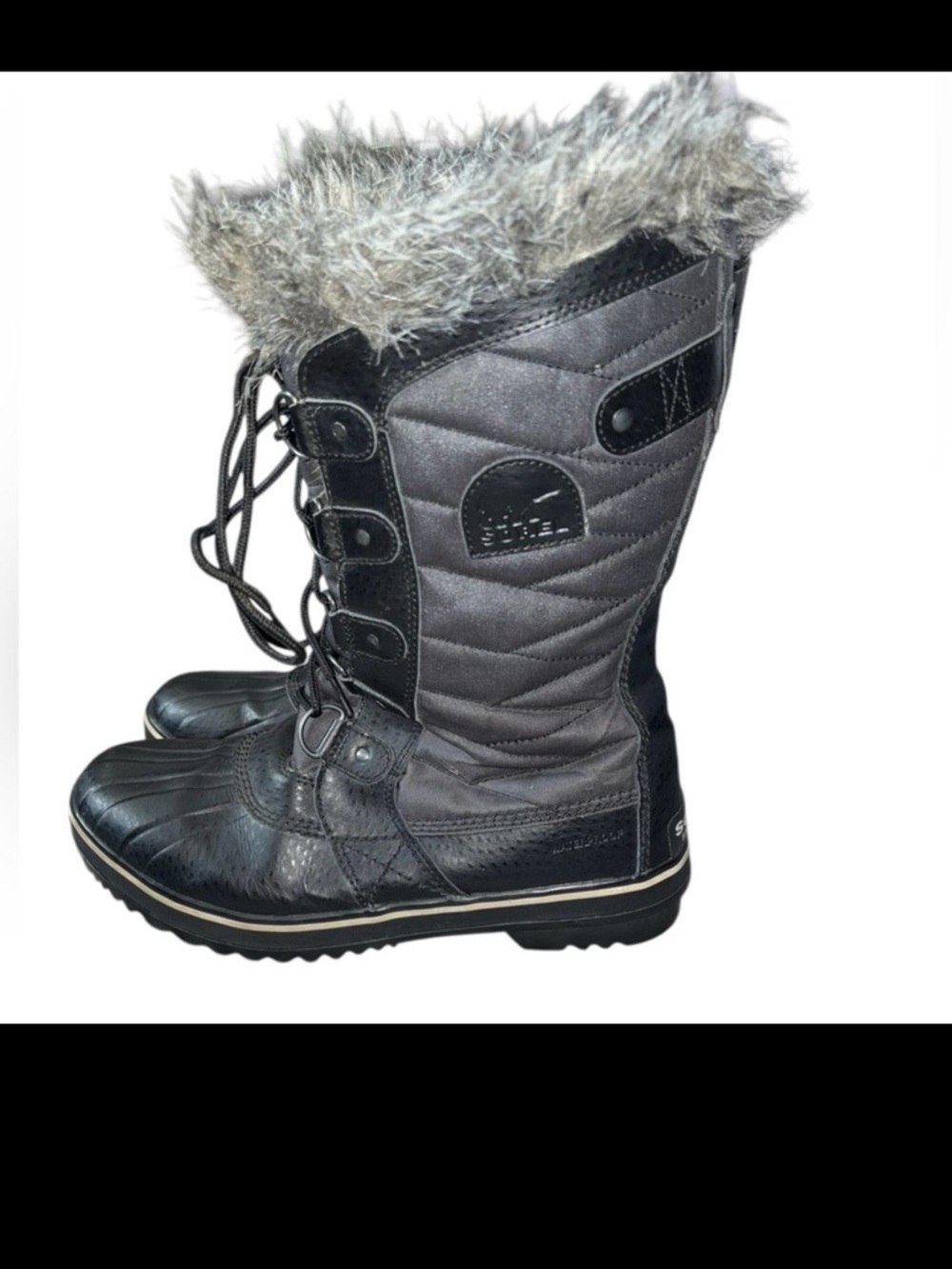 Sorel Tofino II Faux Fur Lined Waterproof Winter Boots Women 10 Black/gray